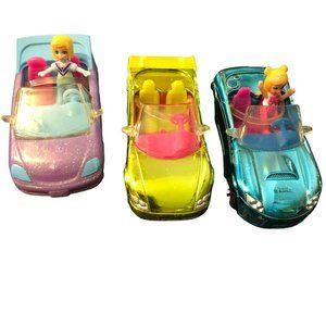 3 Mini Polly Pocket Convertible Cars w/2 Polly Pocket Drivers 2007